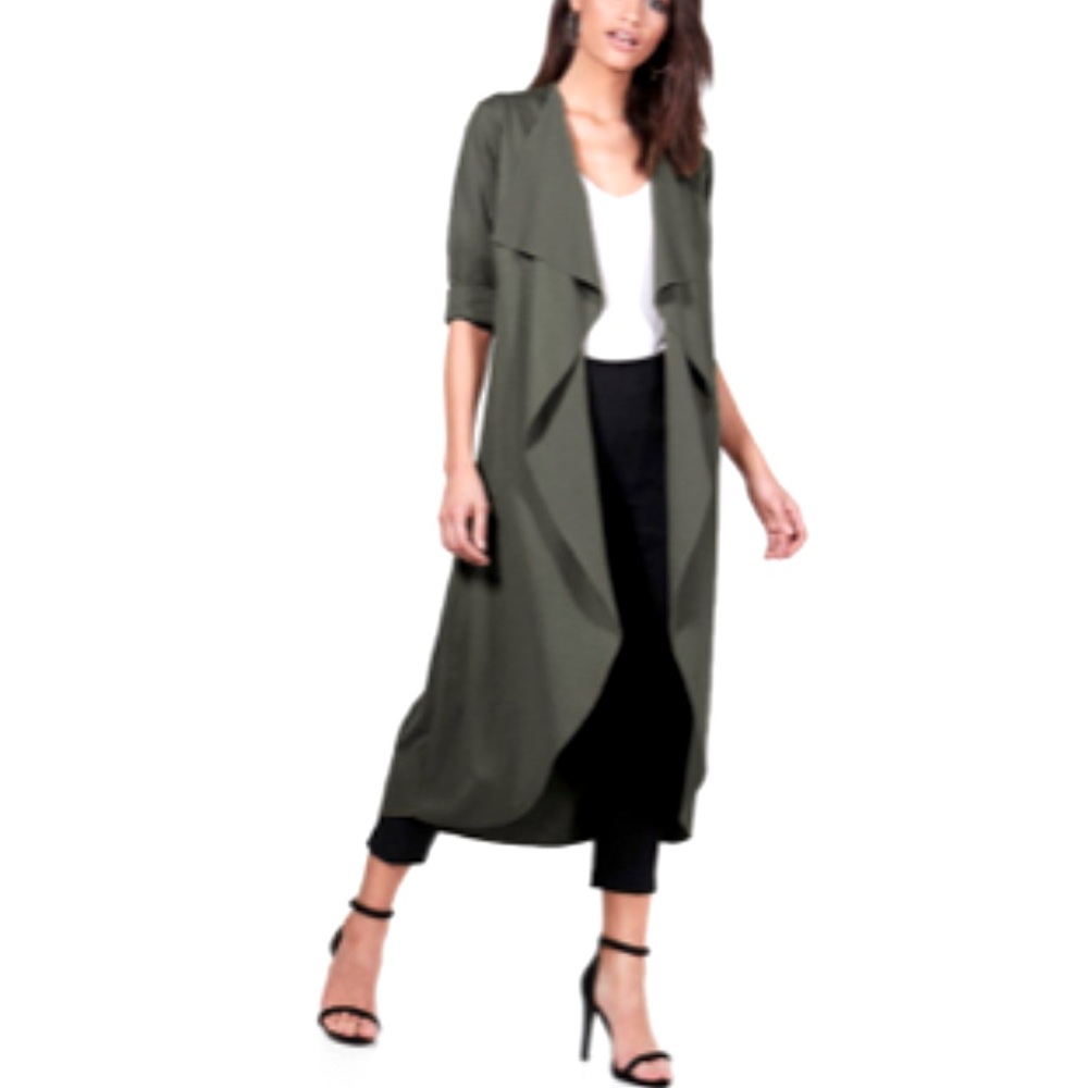 Boohoo olive green duster cardigan